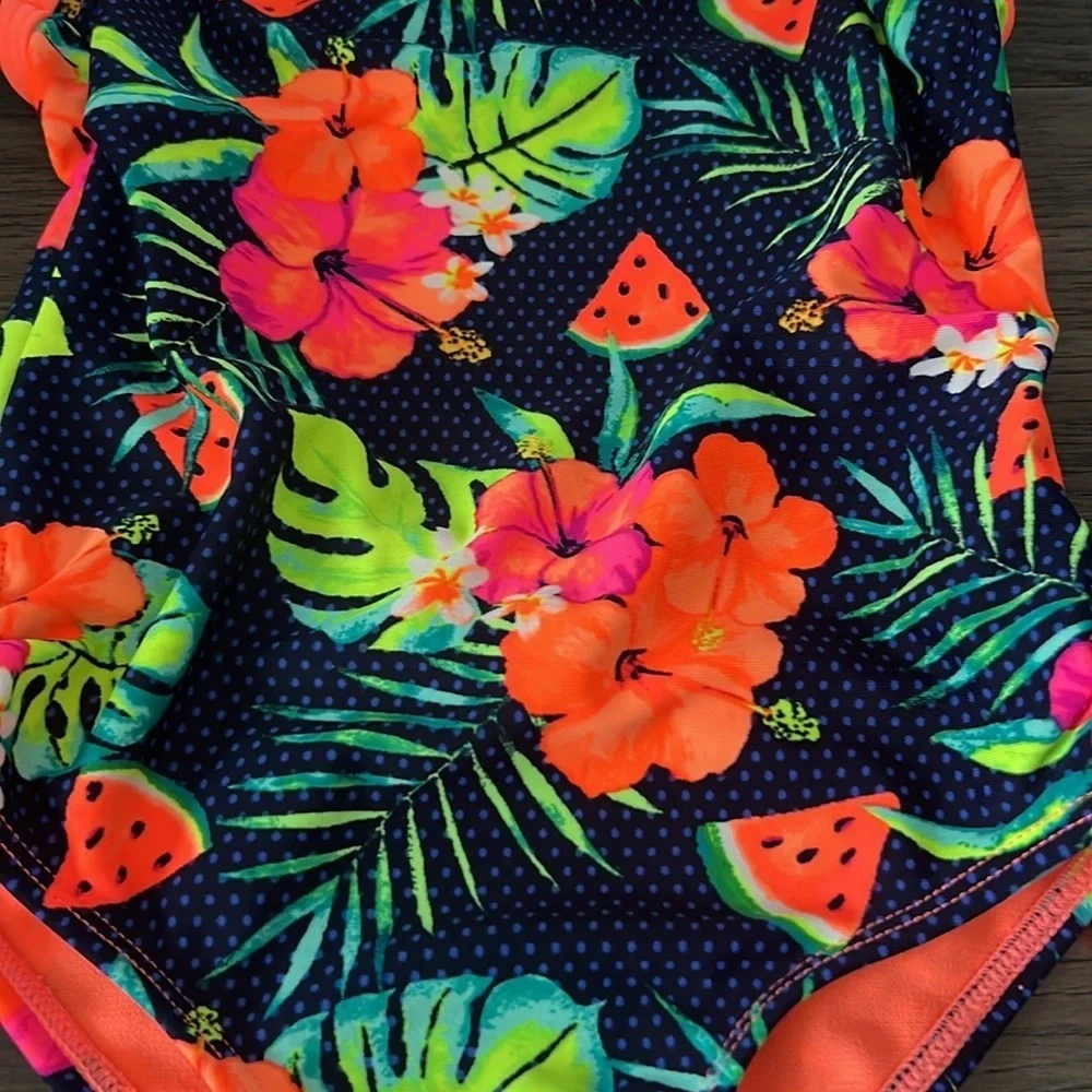 NWOT tropical low back crisscross strap asymmetrical top toddler swimsuit